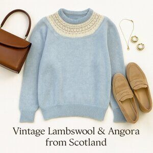 Soft Blue Lambswool & Angora Crewneck Sweater Women’s M/L — Classic Vintage Knit